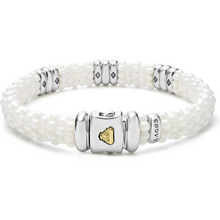 Load image into Gallery viewer, Lagos Sterling Silver White Caviar Ceramic 3 Diamond Station Bracelet
