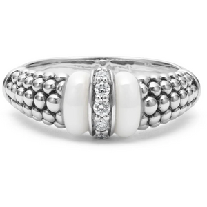 Lagos Sterling Silver White Caviar 1 Diamond Station Ring