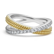 Load image into Gallery viewer, Lagos 18k and Sterling Silver Caviar Lux Diamond X Band Ring
