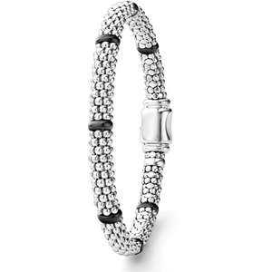 Lagos Sterling Silver Caviar Black Ceramic 7 Station Bracelet