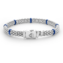 Load image into Gallery viewer, Lagos Sterling Silver Caviar Ultramarine Blue Ceramic 7 Station Bracelet
