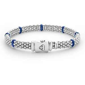 Lagos Sterling Silver Caviar Ultramarine Blue Ceramic 7 Station Bracelet