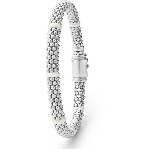 Lagos Sterling Silver Caviar White Ceramic 7 Station Bracelet