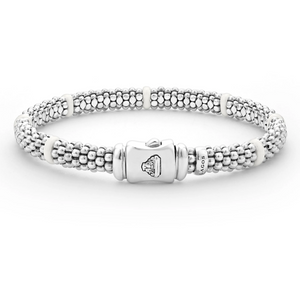 Lagos Sterling Silver Caviar White Ceramic 7 Station Bracelet