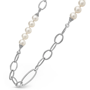 Lagos Sterling Silver 34" Luna Pearl Station Link Necklace