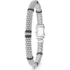 Lagos Sterling Silver & Black Caviar Diamond Station Bracelet