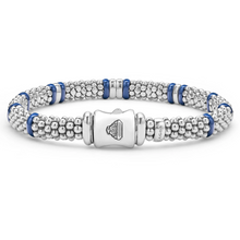 Load image into Gallery viewer, Lagos Sterling Silver &amp; Ultramarine Caviar Four Diamond Station Bracelet
