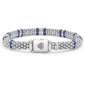 Lagos Sterling Silver & Ultramarine Caviar Four Diamond Station Bracelet