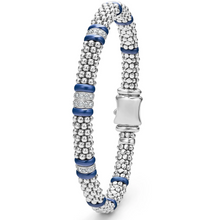 Load image into Gallery viewer, Lagos Sterling Silver &amp; Ultramarine Caviar Four Diamond Station Bracelet
