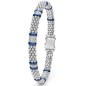 Lagos Sterling Silver & Ultramarine Caviar Four Diamond Station Bracelet