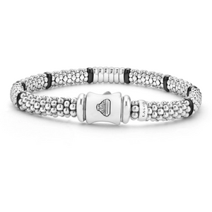 Lagos Sterling Silver & Black Caviar Six Diamond Station Bracelet