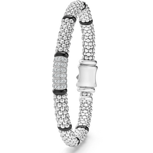 Lagos Sterling Silver & Black Caviar Six Diamond Station Bracelet