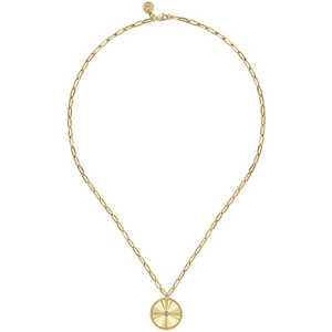 Gabriel 14K Yellow Gold Textured Diamond Medallion Hollow Chain Necklace