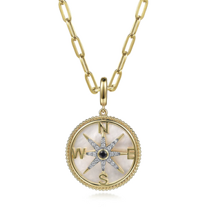 Gabriel 14K Yellow Gold Diamond & Blue Sapphire Compass Medallion