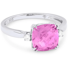 Load image into Gallery viewer, 14K White Gold Cushion Created Pink Sapphire Diamond Accent Ring
