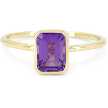 Load image into Gallery viewer, 14K Yellow Gold Emerald Cut Bezel Set Amethyst Ring
