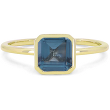Load image into Gallery viewer, 14K Yellow Gold Asscher Cut Bezel Set London Blue Topaz Ring
