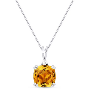 14K White Gold Cushion Gemstone and Diamond Accent Pendant