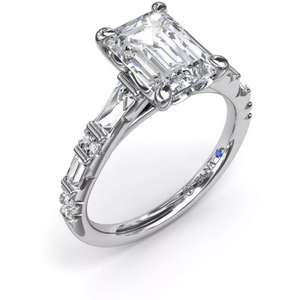 Fana 14K White Gold Baguette & Round Diamond Engagement Ring