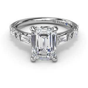 Fana 14K White Gold Baguette & Round Diamond Engagement Ring