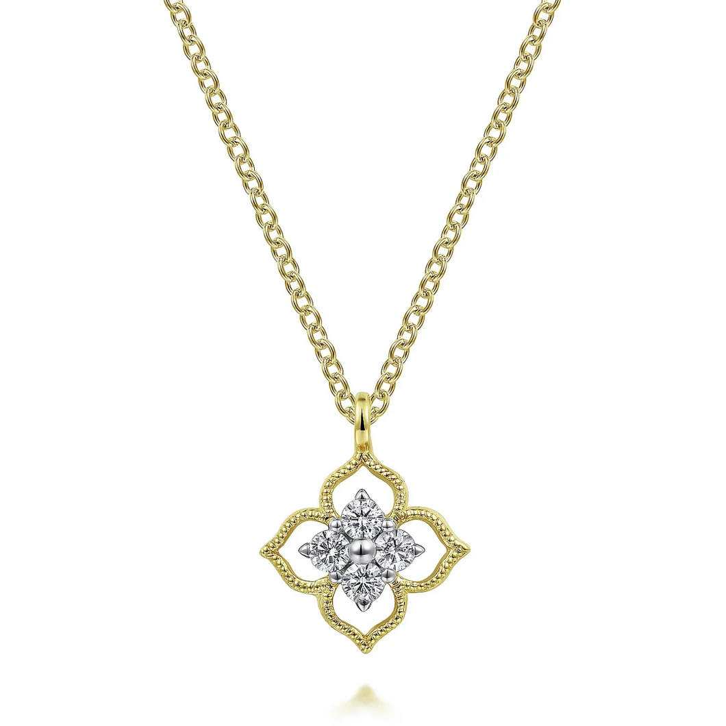 Gabriel 14K Yellow Gold Floral Diamond Necklace