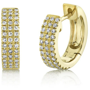 14K Yellow Gold Double Diamond Line  Huggie Earrings
