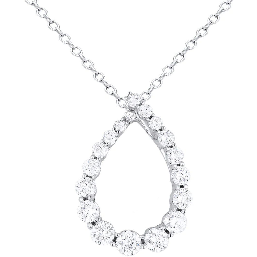 14K White Gold Graduated Open Pear Diamond Pendant