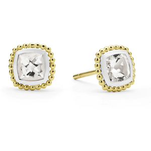Lagos 18K and Sterling Silver Caviar White Topaz Cushion Stud Earrings