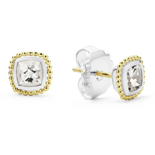 Load image into Gallery viewer, Lagos 18K and Sterling Silver Caviar White Topaz Cushion Stud Earrings
