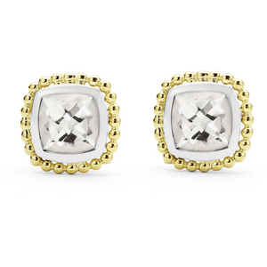 Lagos 18K and Sterling Silver Caviar White Topaz Cushion Stud Earrings