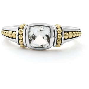 Lagos Sterling Silver and 18K Yellow Gold White Topaz Cushion Ring