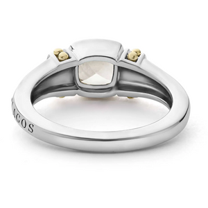 Lagos Sterling Silver and 18K Yellow Gold White Topaz Cushion Ring