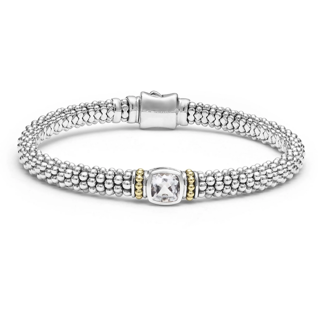 Lagos 18k Gold and Sterling Silver White Topaz Cushion Rope Bracelet