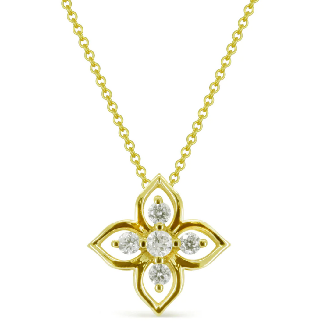 14K Yellow Gold Diamond Floral Pendant