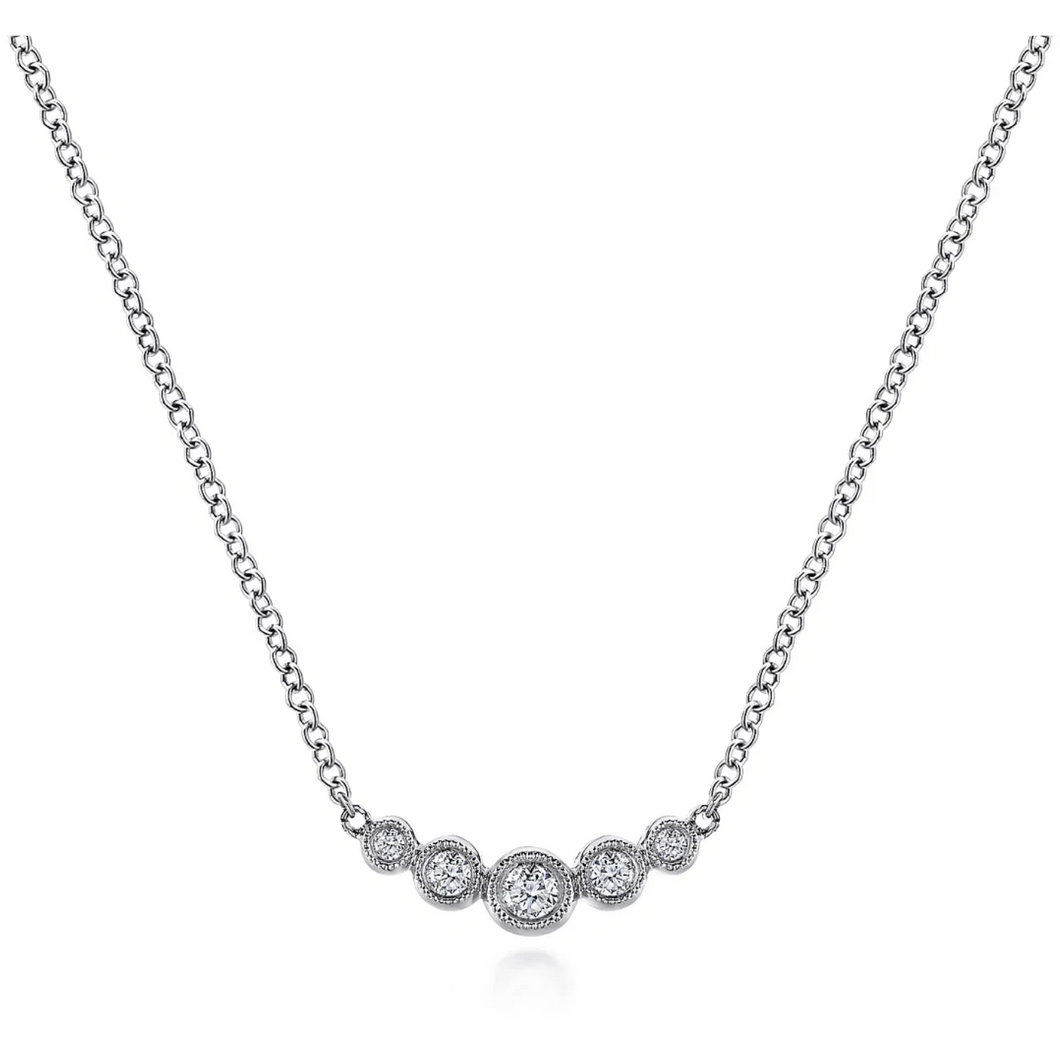 Gabriel 14K White Gold Curved Diamond Bar Necklace