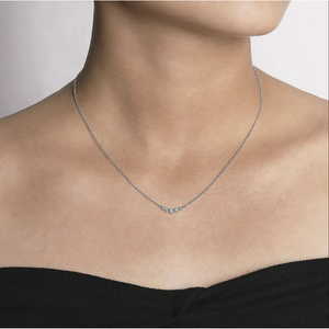 Gabriel 14K White Gold Curved Diamond Bar Necklace