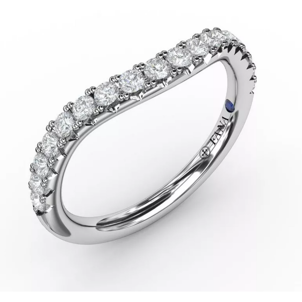 Fana 14K White Gold French Pave Set Contour Diamond Wedding Band