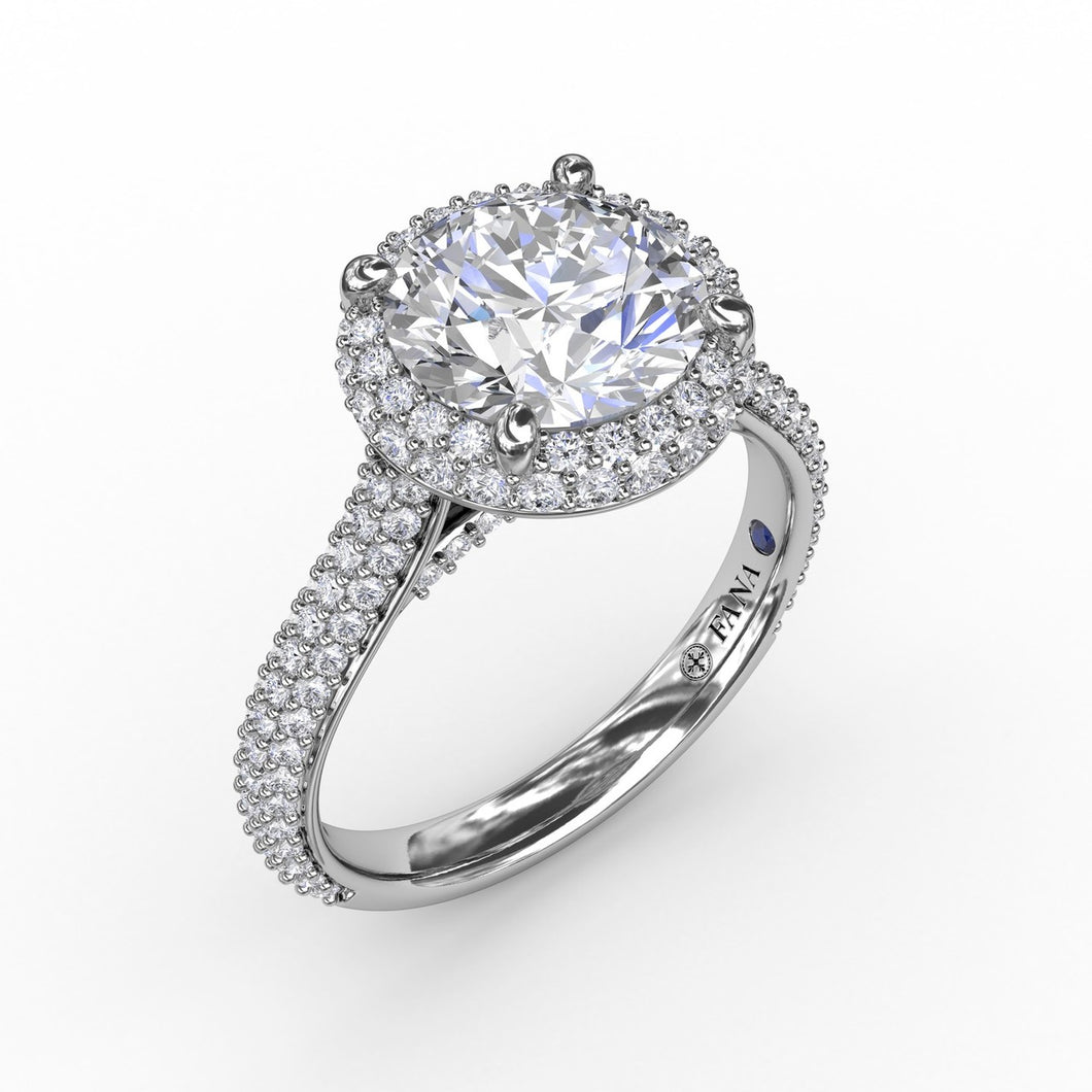 Fana 14K White Gold Pave Diamond Round Halo Engagement Ring