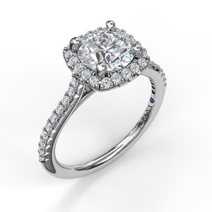 Fana 14K White Gold and Diamond Cushion Halo Engagement Ring