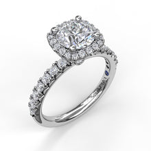 Load image into Gallery viewer, Fana 14K White Gold and Diamond Classic Cushion Halo Engagement Ring
