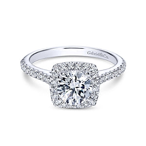 Gabriel "Michaela"  14K White Gold and Diamond Cushion Halo Engagement Ring