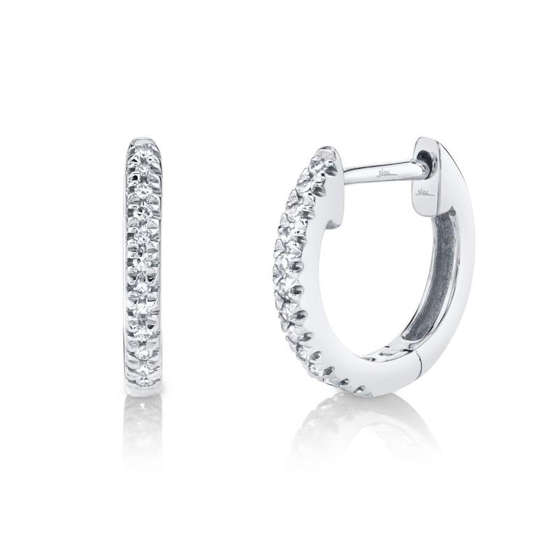 14K White Gold Small Diamond Huggie Earrings