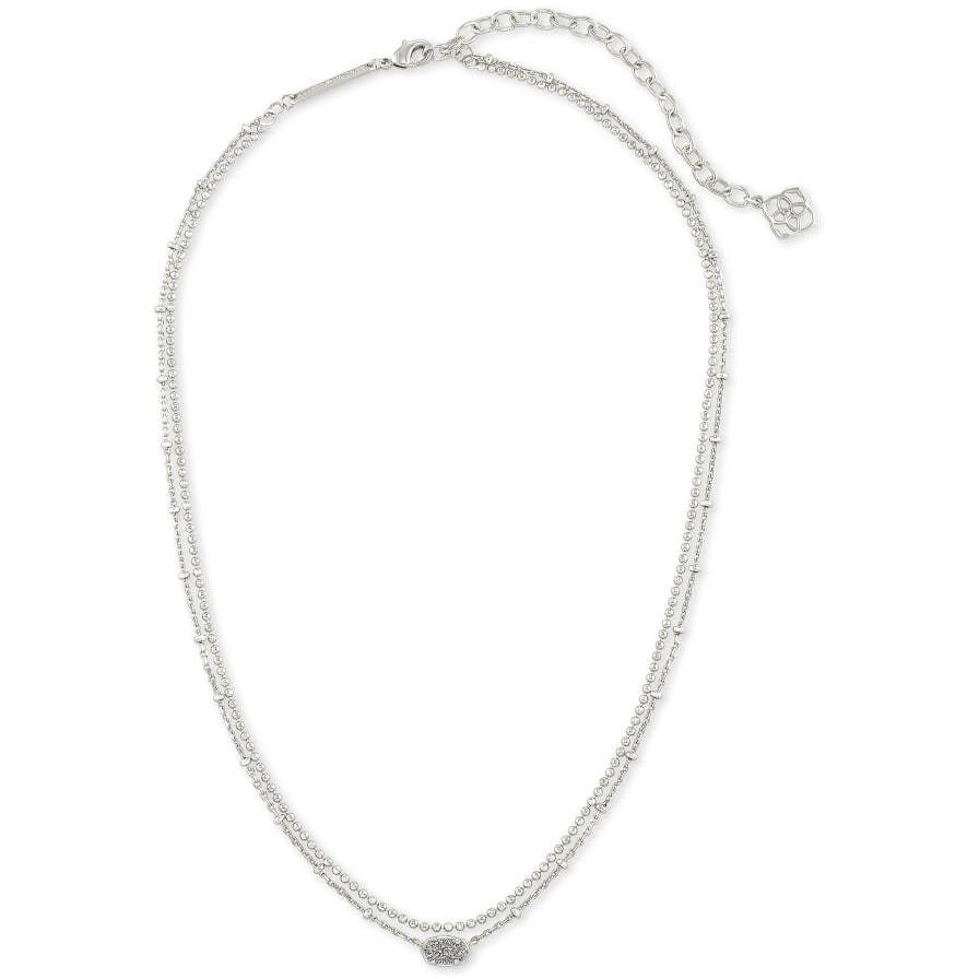 Kendra Scott Emilie Multi Strand Necklace in Rhodium Metal with Platinum Drusy