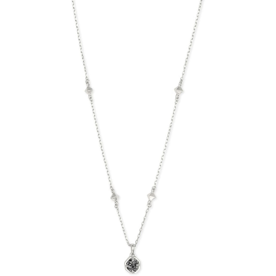 Kendra Scott Nola Short Pendant Necklace in Rhodium Metal with Platinum Drusy