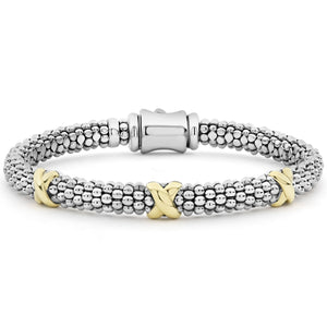 Lagos Sterling Silver and 18K Yellow Gold Caviar Signature Triple X 6mm Bracelet