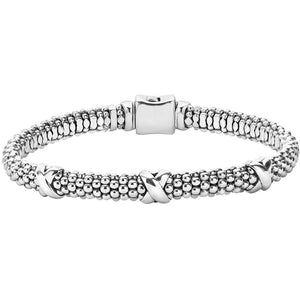 Lagos Sterling Silver Caviar Signature Triple X 6mm Bracelet