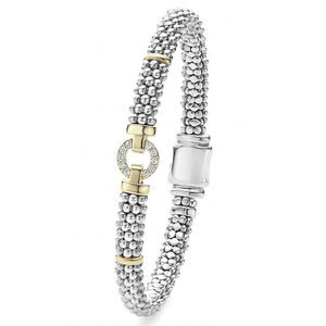 Lagos Sterling Silver and 18K Yellow Gold Caviar Diamond Enso Circle 6mm Bracelet