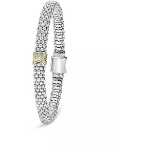 Lagos Sterling Silver and 18K Yellow Gold Caviar Lux Diamond X 6mm Bracelet