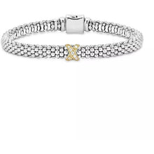 Load image into Gallery viewer, Lagos Sterling Silver and 18K Yellow Gold Caviar Lux Diamond X 6mm Bracelet
