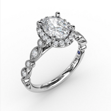 Load image into Gallery viewer, Fana 14K White Gold and Diamond Oval Halo with Detailed Milgrain Band

